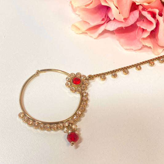 Non-Piercing Nose Ring - Red/ Fashion Jewellery/ Gift for Women/Indian/Pakistani style/Nath /Indian Nose Jewellery