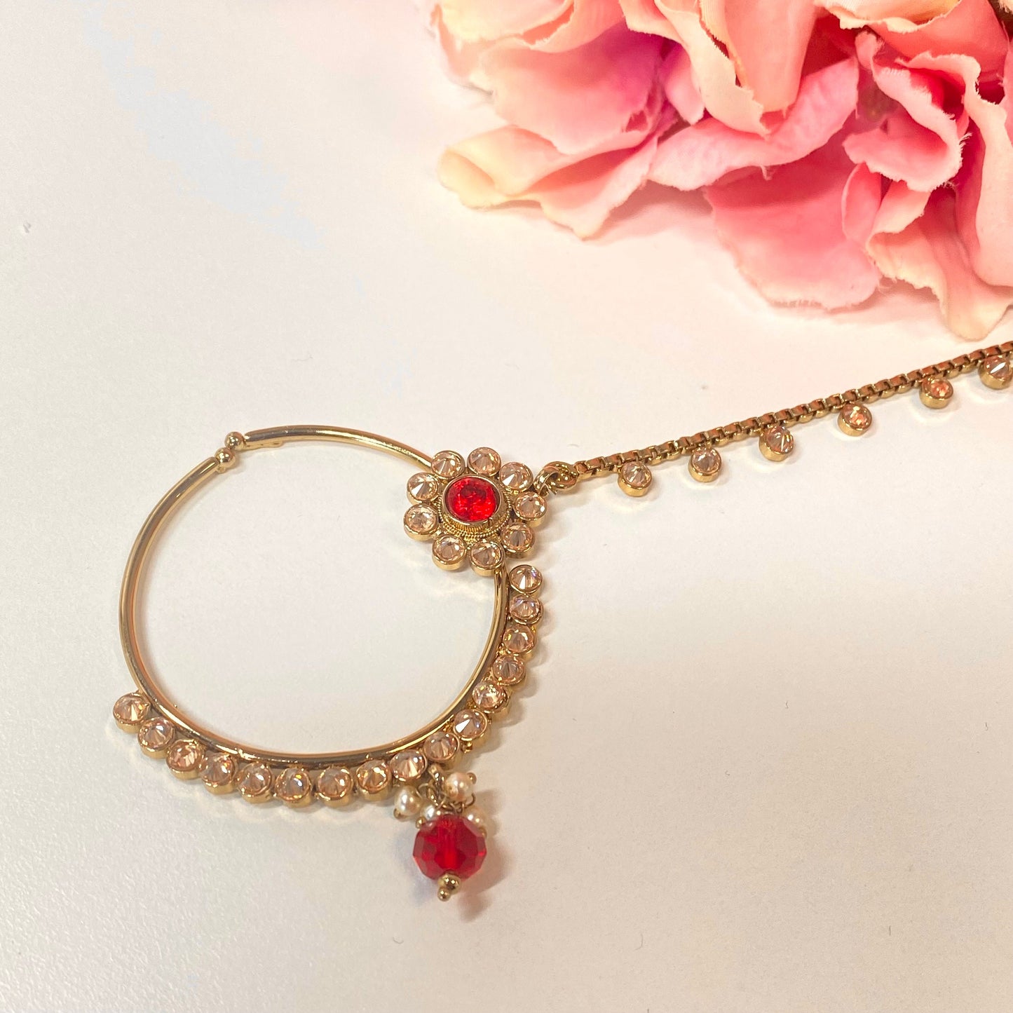 Non-Piercing Nose Ring - Red/ Fashion Jewellery/ Gift for Women/Indian/Pakistani style/Nath /Indian Nose Jewellery