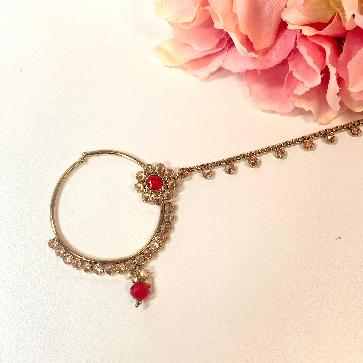 Non-Piercing Nose Ring - Red/ Fashion Jewellery/ Gift for Women/Indian/Pakistani style/Nath /Indian Nose Jewellery