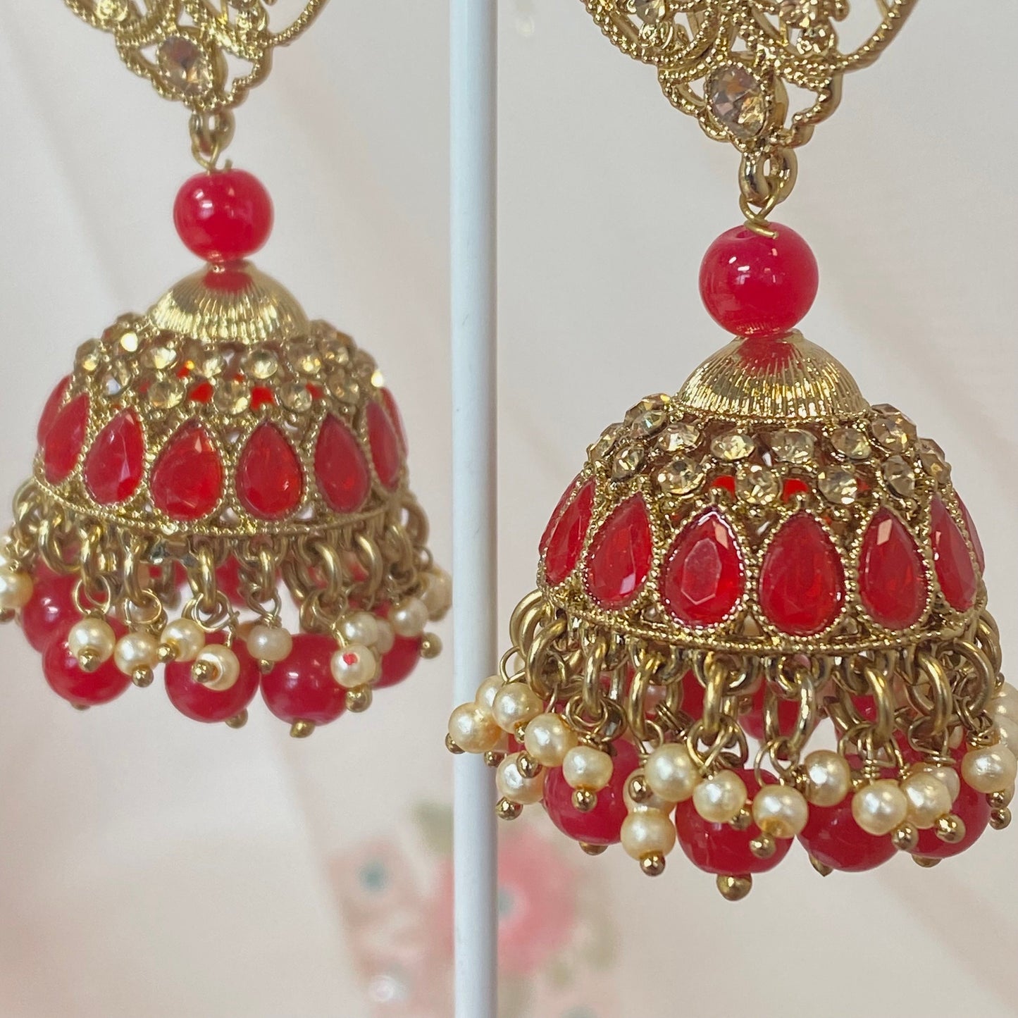 Medium Jhumka Earrings - Red