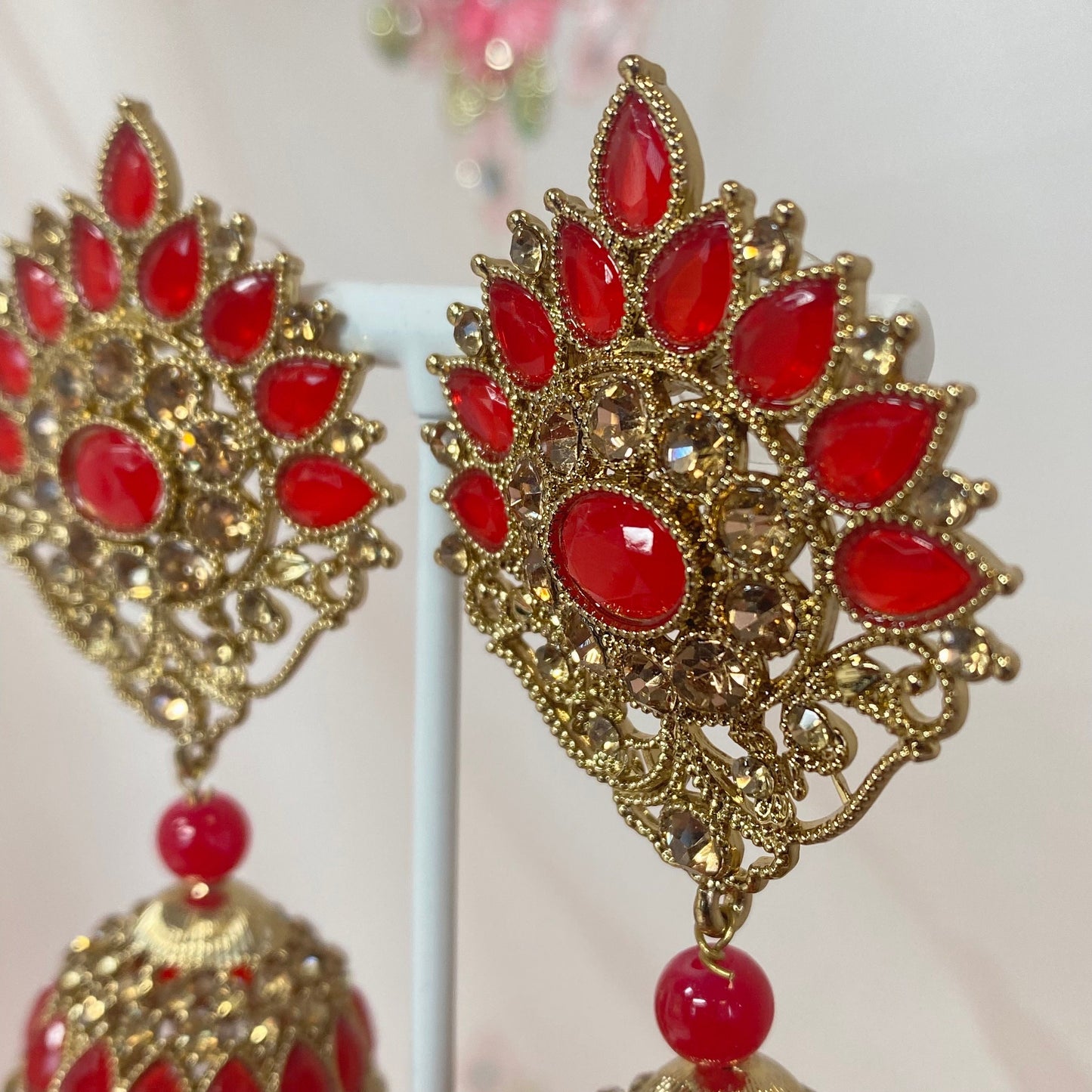 Medium Jhumka Earrings - Red