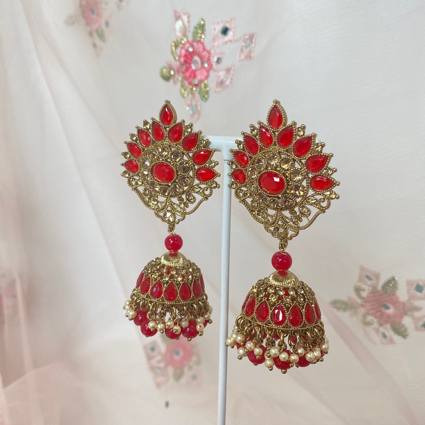 Medium Jhumka Earrings - Red
