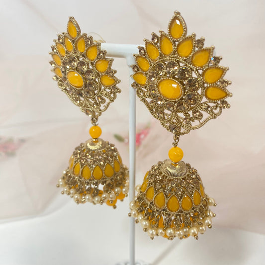 Medium Jhumka Earrings - Orange/ Indian Style Earring/Pakistani fasion/ Mendhia/Party/Haldi