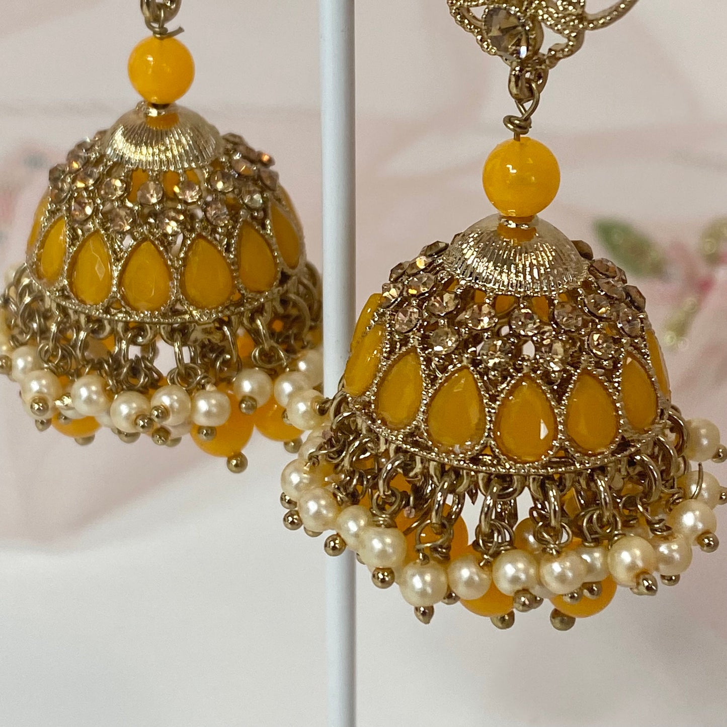 Medium Jhumka Earrings - Orange/ Indian Style Earring/Pakistani fasion/ Mendhia/Party/Haldi