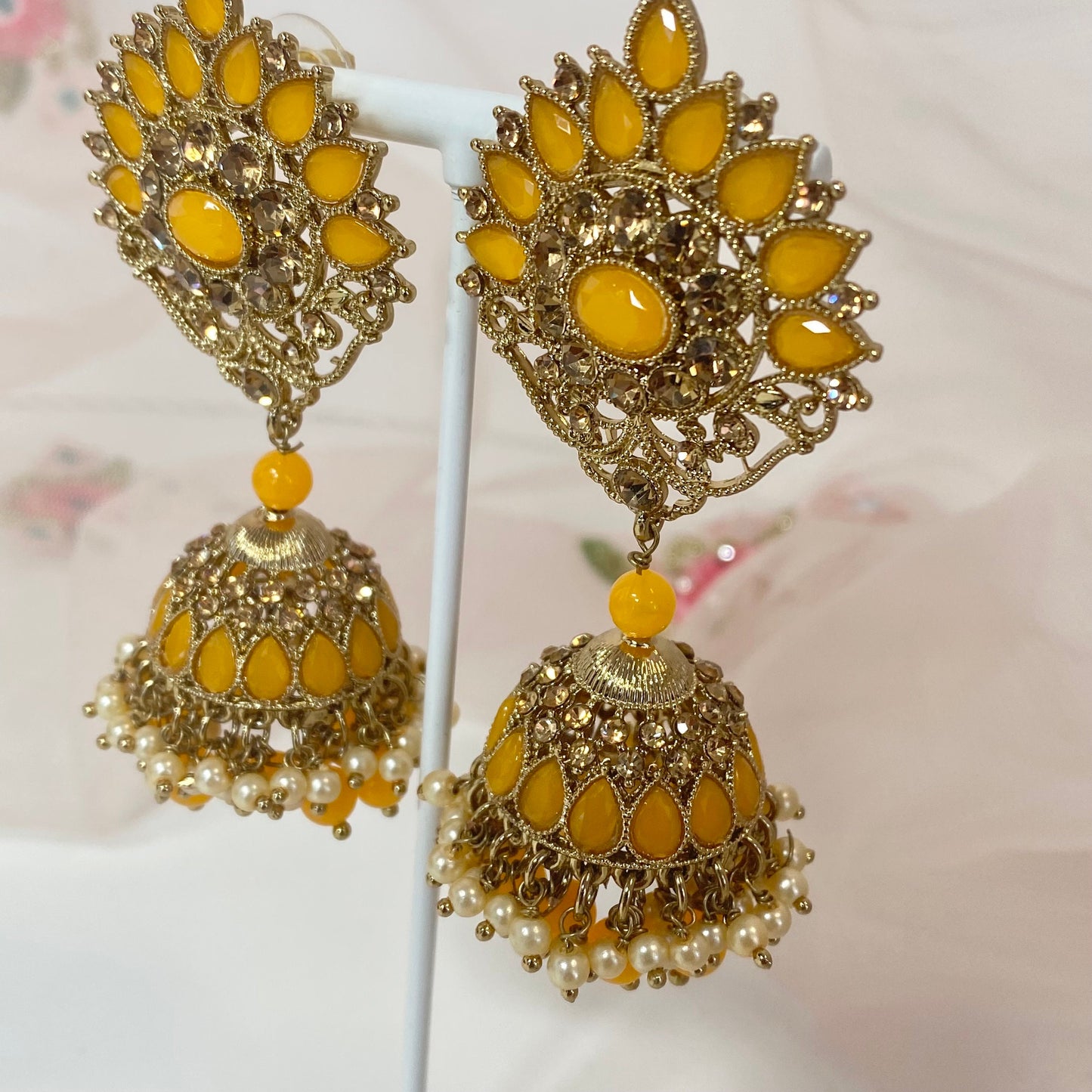 Medium Jhumka Earrings - Orange/ Indian Style Earring/Pakistani fasion/ Mendhia/Party/Haldi