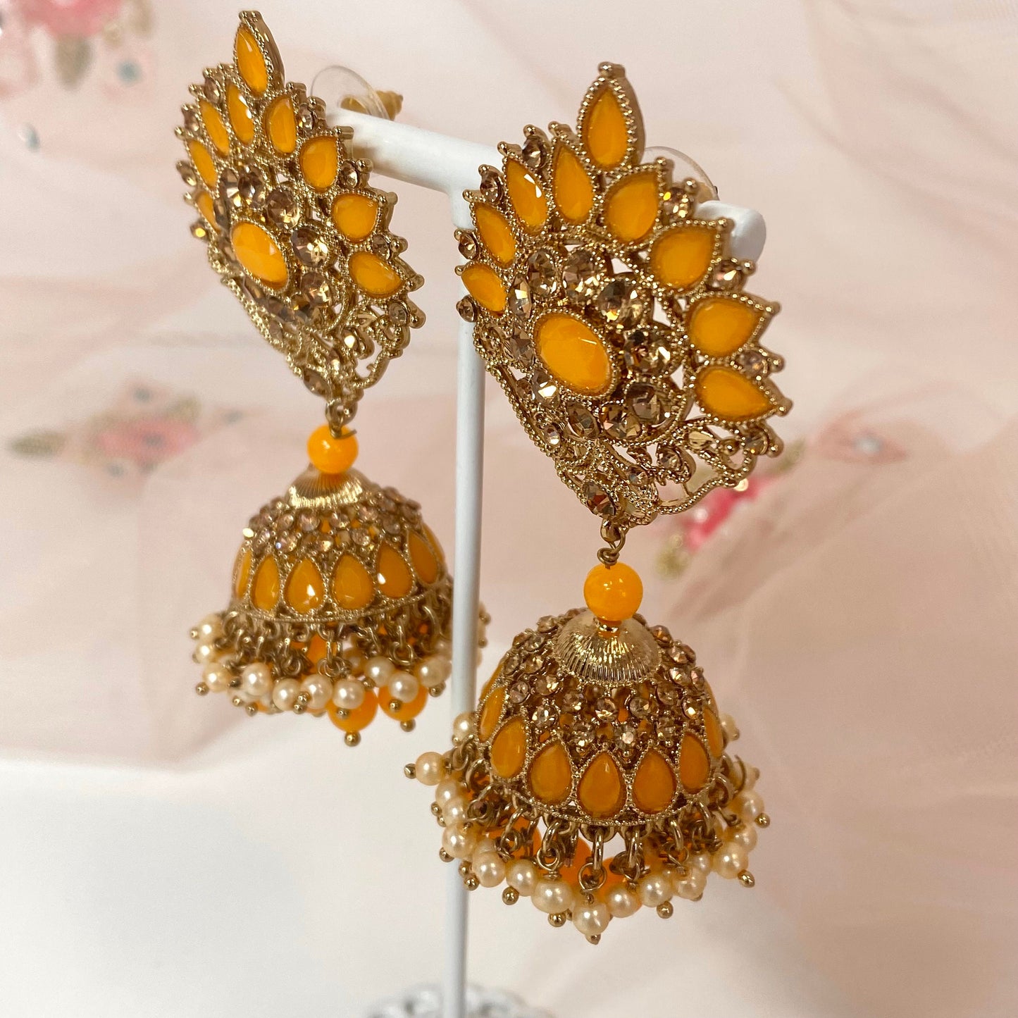 Medium Jhumka Earrings - Orange/ Indian Style Earring/Pakistani fasion/ Mendhia/Party/Haldi