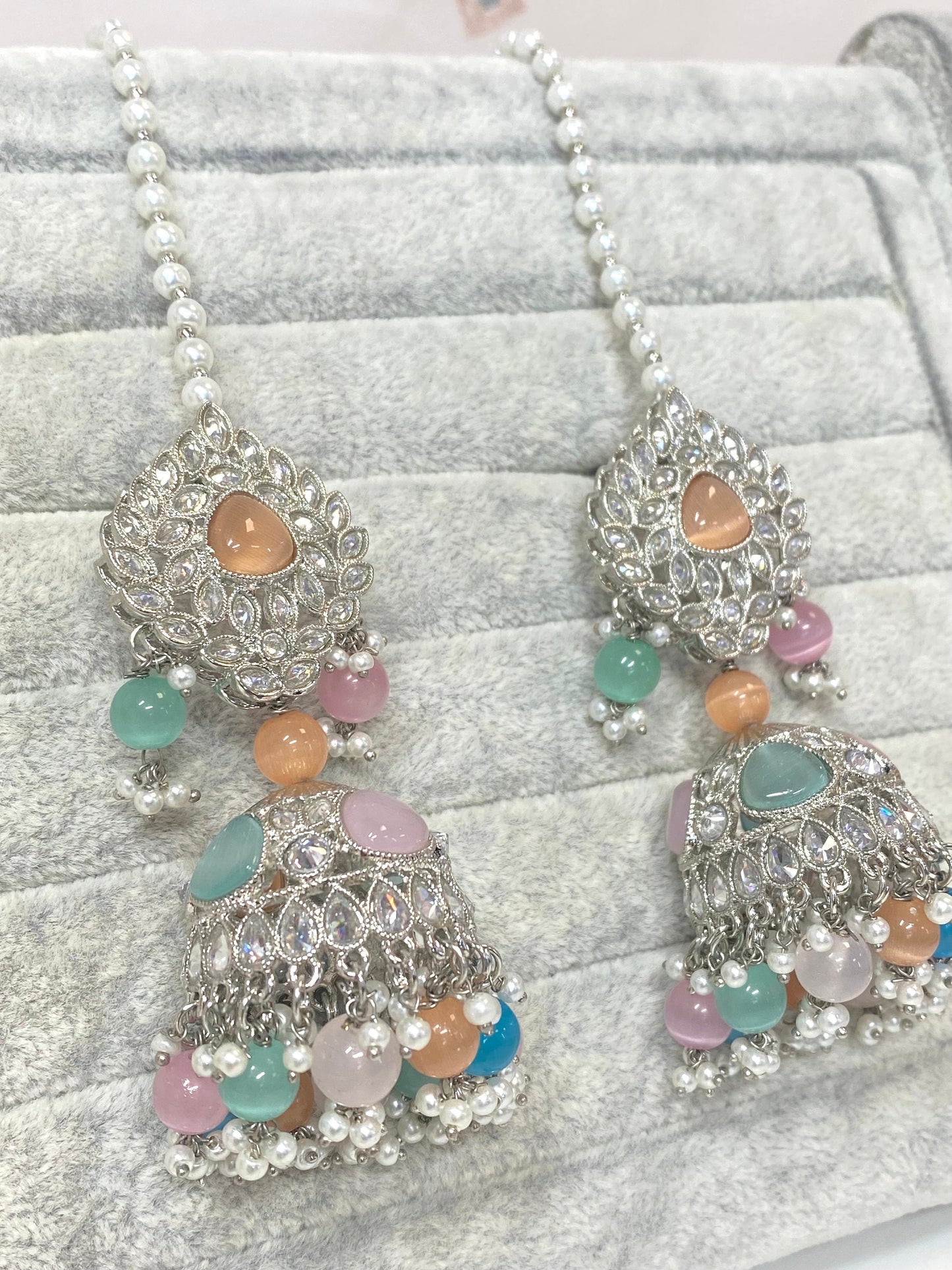 Pastel Jhumka Earrings with Chain
