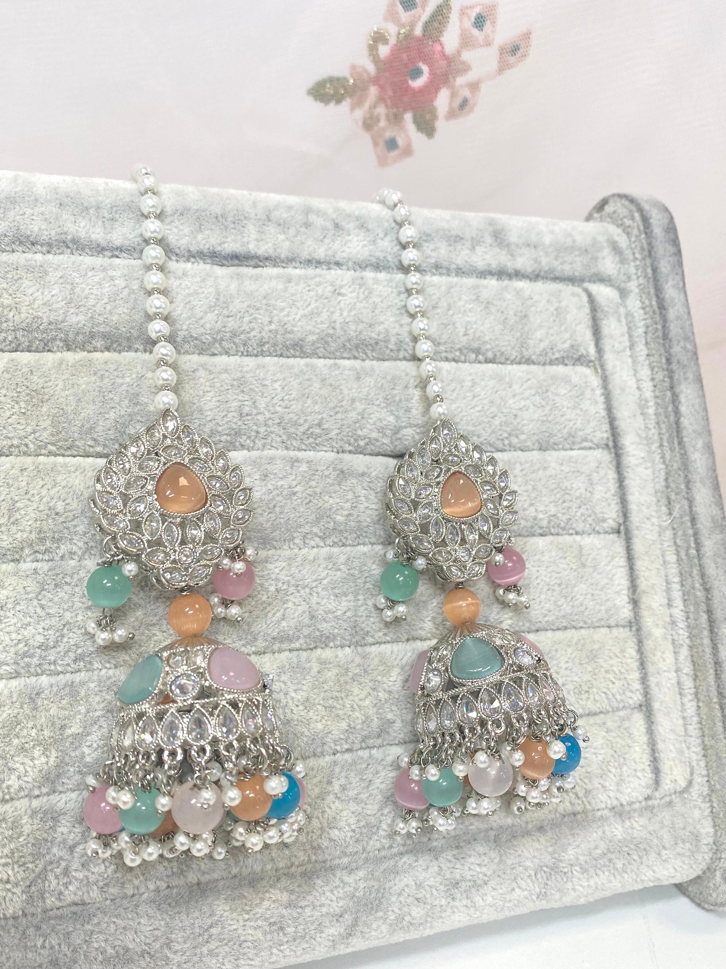Pastel Jhumka Earrings with Chain