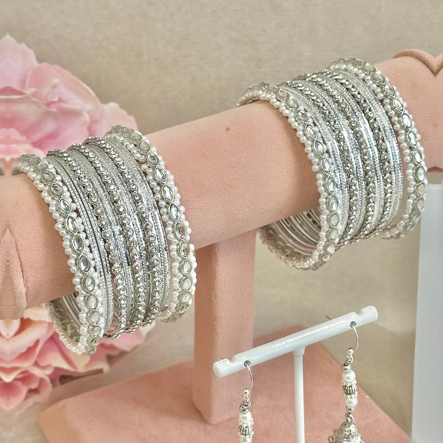 Silver Small Bangle Set with Earrings/Indian/ Pakistani/Jewelley/ Fashion Bracelet/small bangle/ wedding party/Valentines gifts