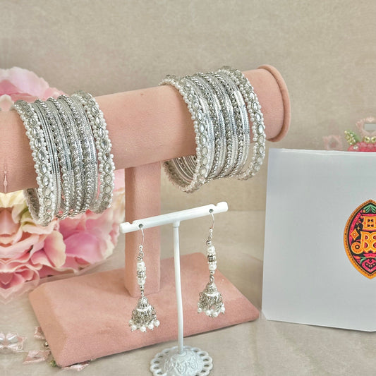 Silver Small Bangle Set with Earrings/Indian/ Pakistani/Jewelley/ Fashion Bracelet/small bangle/ wedding party/Valentines gifts