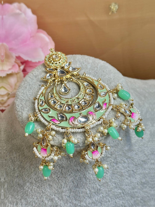 Meenakari/Faux Kudan Large Tikka - Mint/ Tikli/ Indian/ Pakistani Fashion Jewellery/ Maang Tikkas