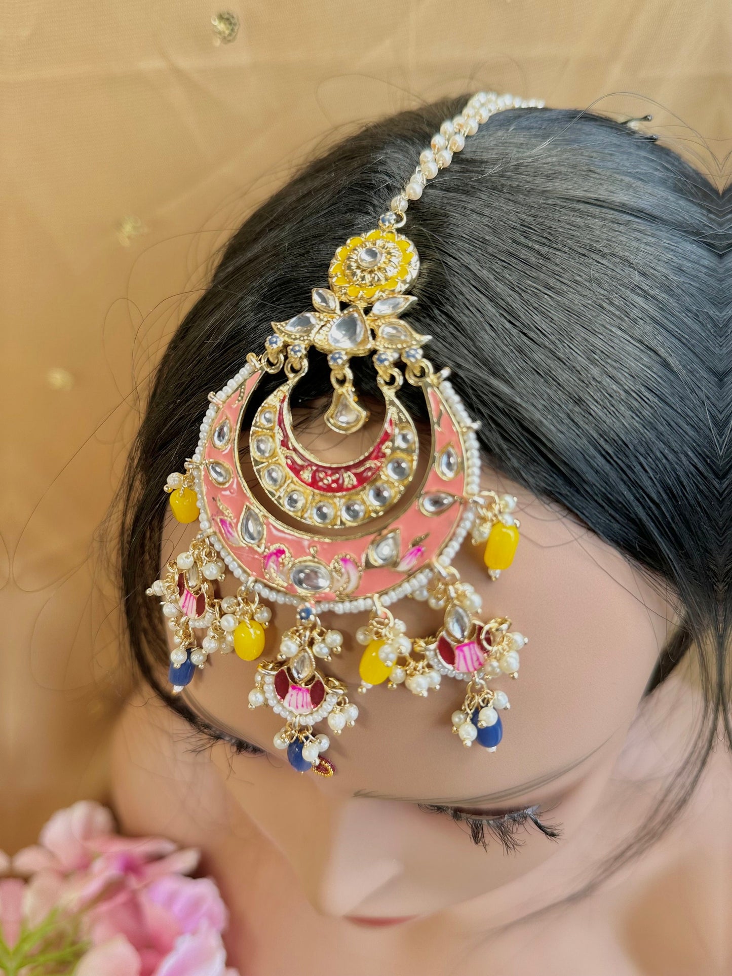 Meenakari/Faux Kudan Large Tikka - Multicolour/ Tikli/ Indian/ Pakistani Fashion Jewellery/Maang Tikkas