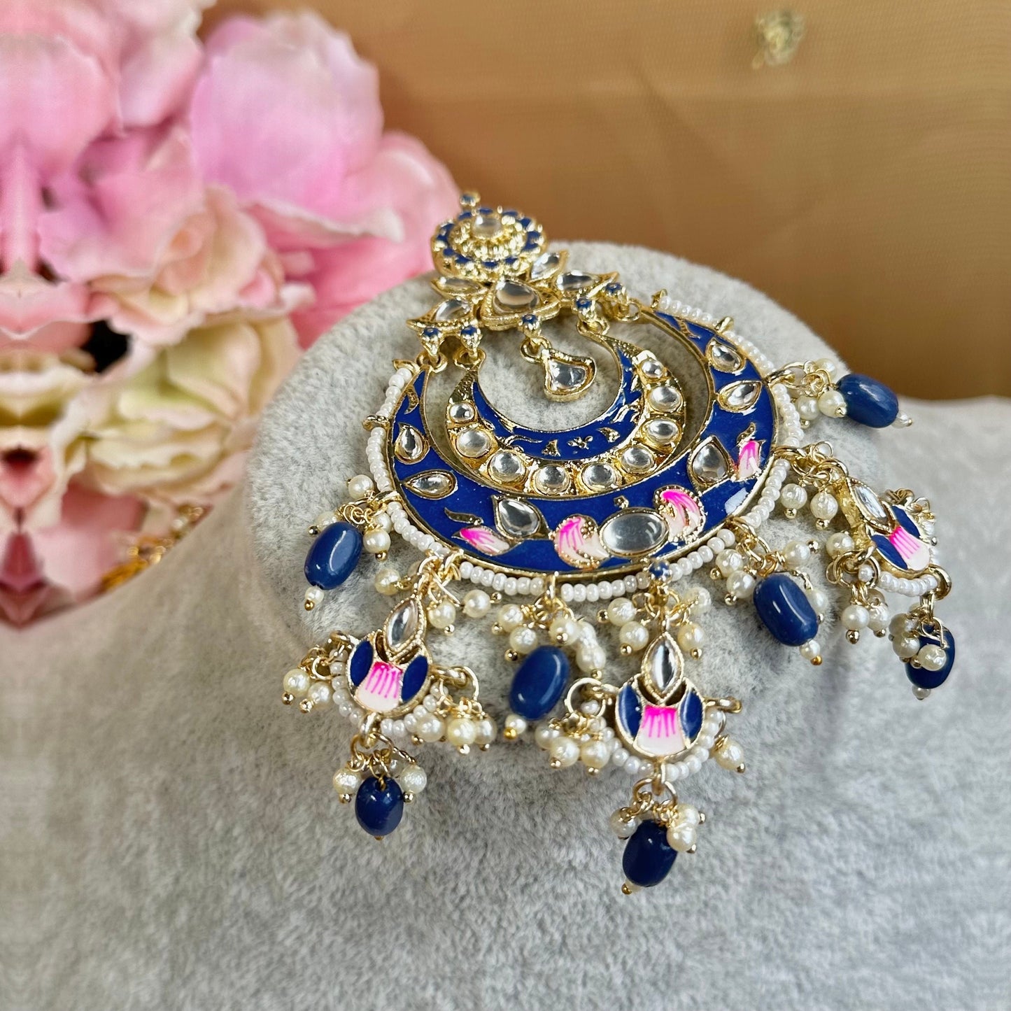 Meenakari/Faux Kudan Large Tikka - Navy/ Tikli/ Indian/ Pakistani Fashion Jewellery/Maang Tikkas