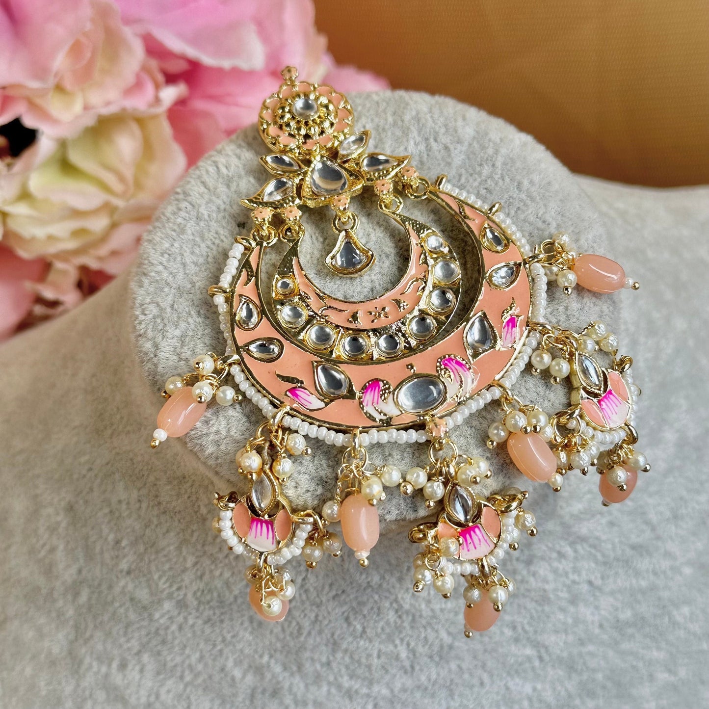 Meenakari/Faux Kudan Large Tikka - Peach/ Tikli/ Indian/ Pakistani Fashion Jewellery/Maang Tikkas