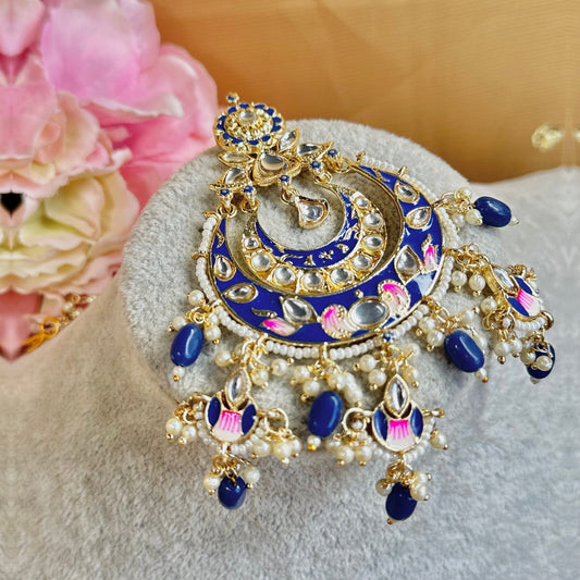 Meenakari/Faux Kudan Large Tikka - Navy/ Tikli/ Indian/ Pakistani Fashion Jewellery/Maang Tikkas