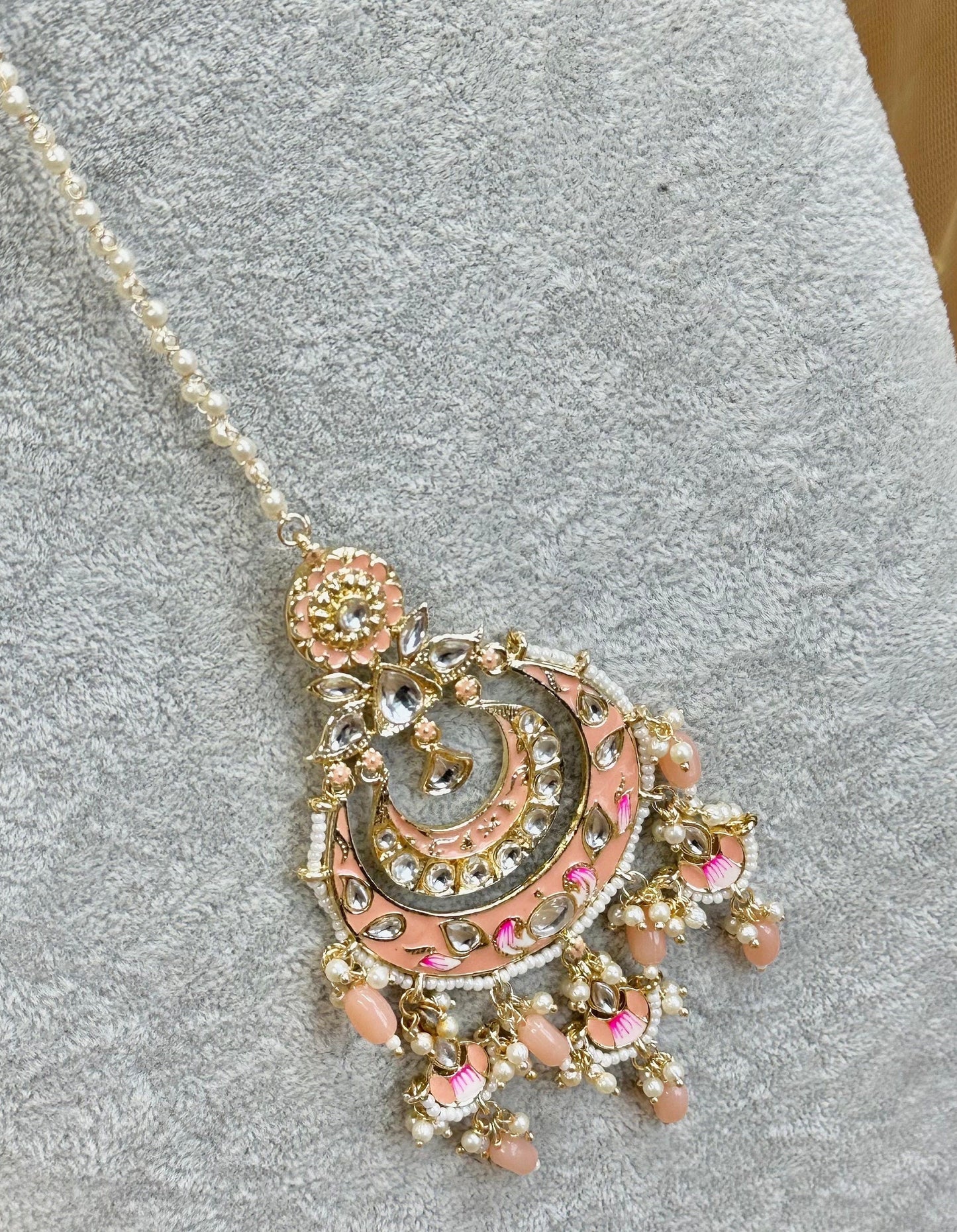 Meenakari/Faux Kudan Large Tikka - Peach/ Tikli/ Indian/ Pakistani Fashion Jewellery/Maang Tikkas