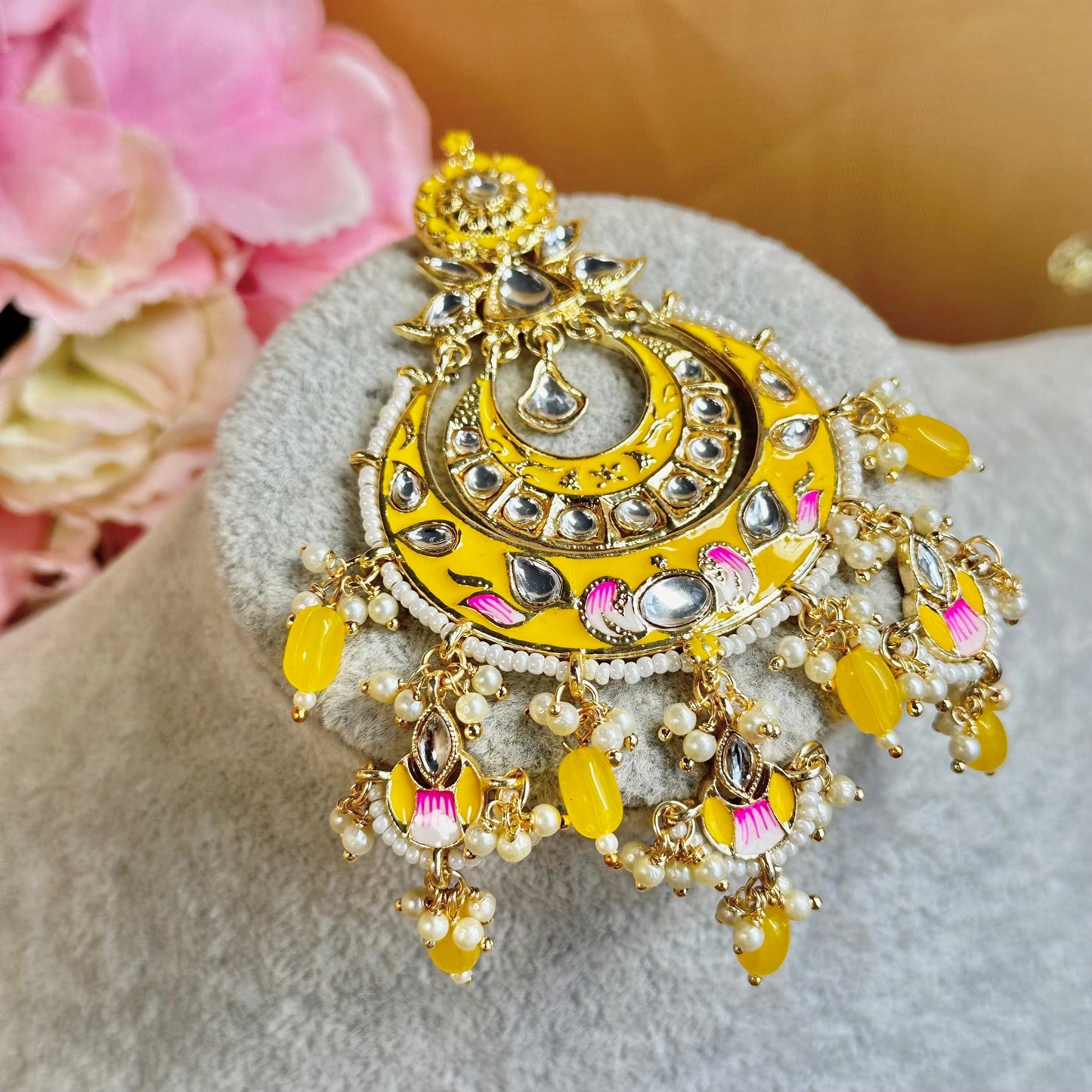 Meenakari/Faux Kudan Large Tikka - Mustard/ Tikli/ Indian/ Pakistani Fashion Jewellery/Maang Tikkas/Haldi/ Mendhi/ Maang Tikka
