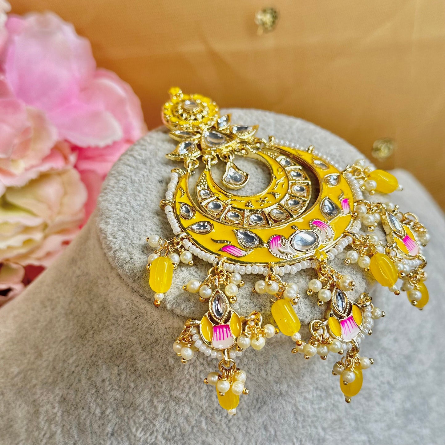 Meenakari/Faux Kudan Large Tikka - Mustard/ Tikli/ Indian/ Pakistani Fashion Jewellery/Maang Tikkas/Haldi/ Mendhi/ Maang Tikka