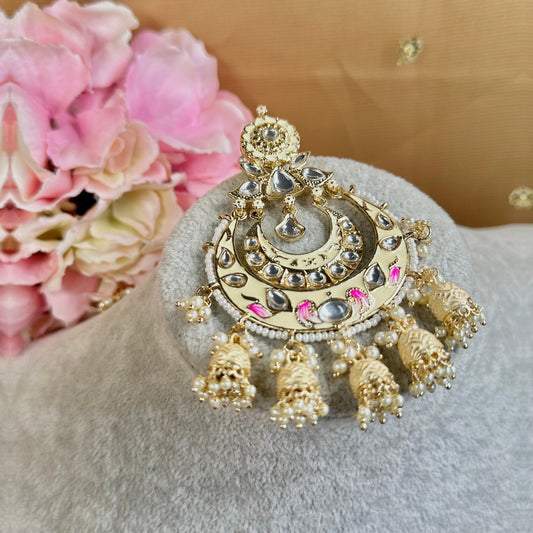 Meenakari/Faux Kudan Large Tikka - Cream/ Tikli/ Indian/ Pakistani Fashion Jewellery/Maang Tikkas