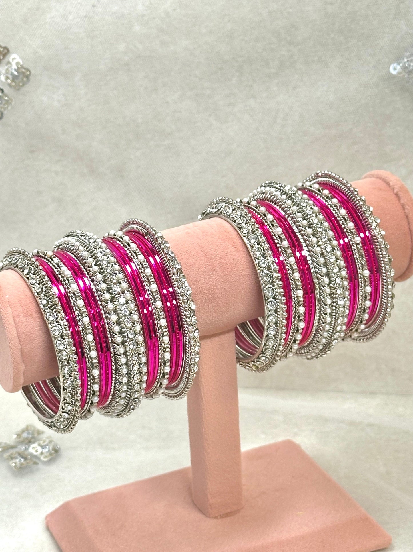 Hot Pink/Silver Bangle Set