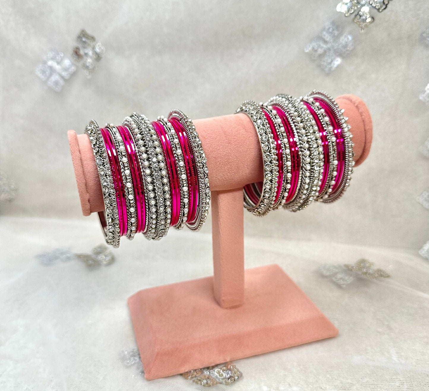 Hot Pink/Silver Bangle Set
