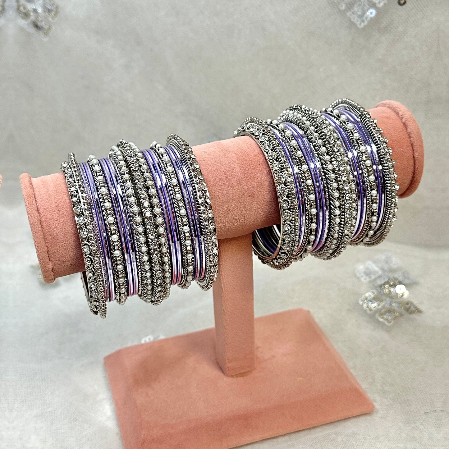 Lilac/Silver Bangle Set/Indian/ Pakistani/Jewelley/ Fashion Bracelet