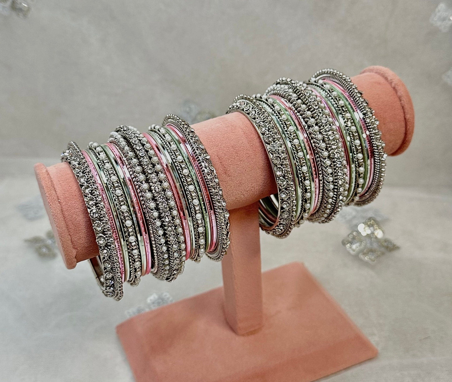 Pastel/Silver Bangle Set/Indian/ Pakistani/Jewelley/ Fashion Bracelet