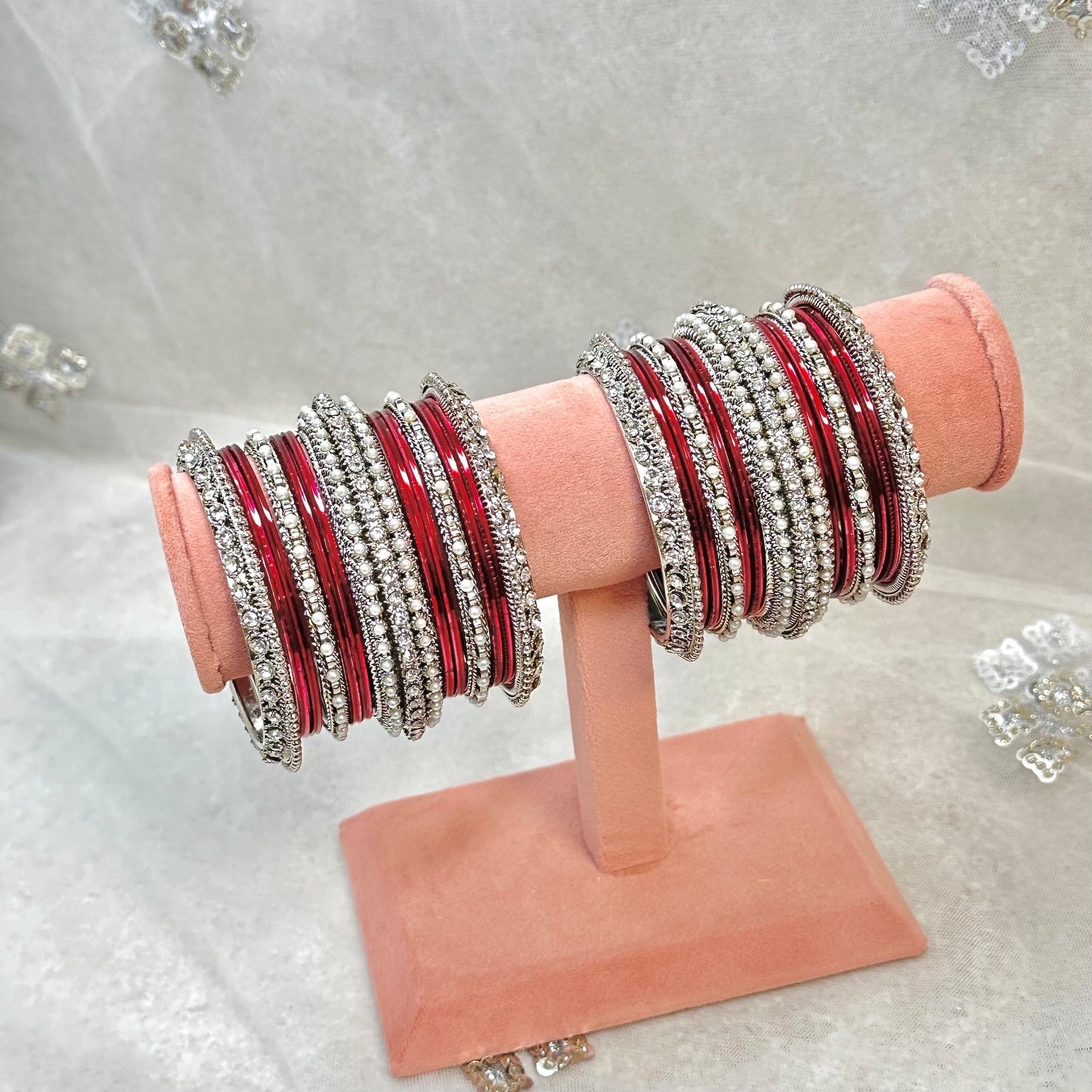 Maroon/Silver Bangle Set/Indian/ Pakistani/Jewelley/ Fashion Bracelet