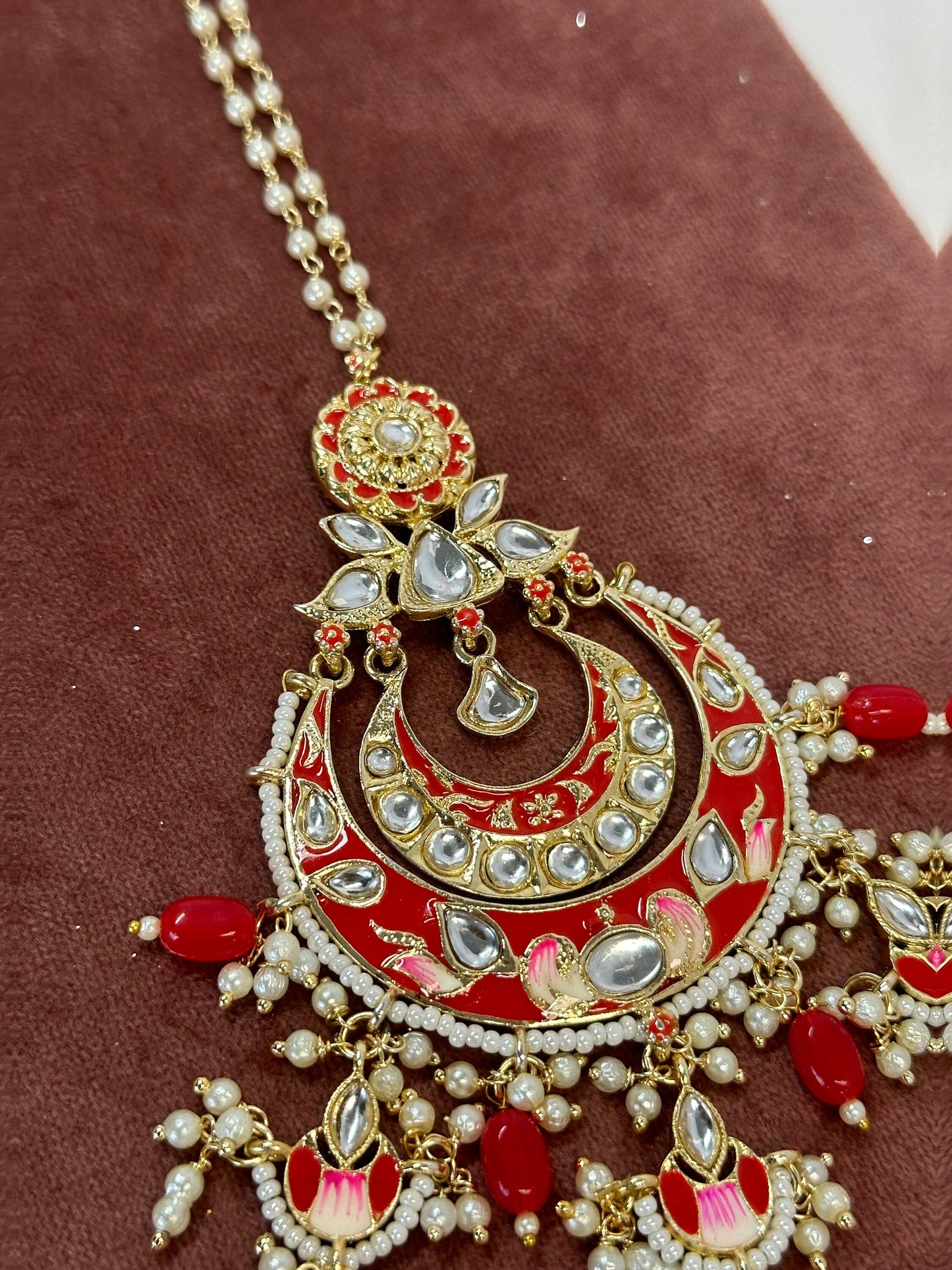 Meenakari/Hand-Painted Red Large Tikka/ Tikli/ Indian/ Pakistani Fashion Jewellery/ Maang Tikkas
