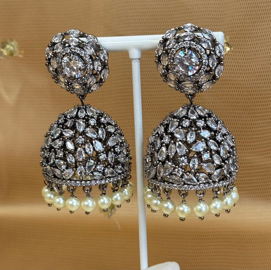 Dark Silver Diamante  Medium Jhumka Earrings/ Fashion Jewellery/ Gift for Women/Indian/Pakistani style