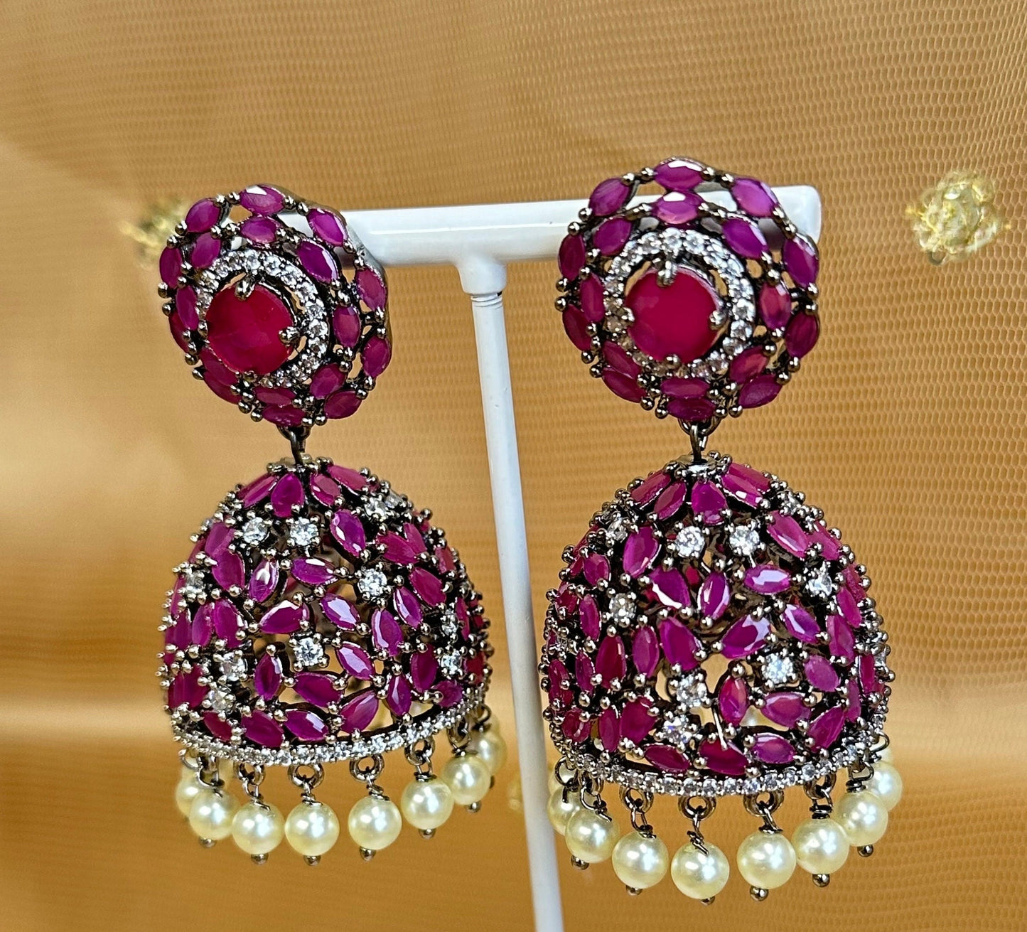 Purple Diamante Medium Jhumka Earrings