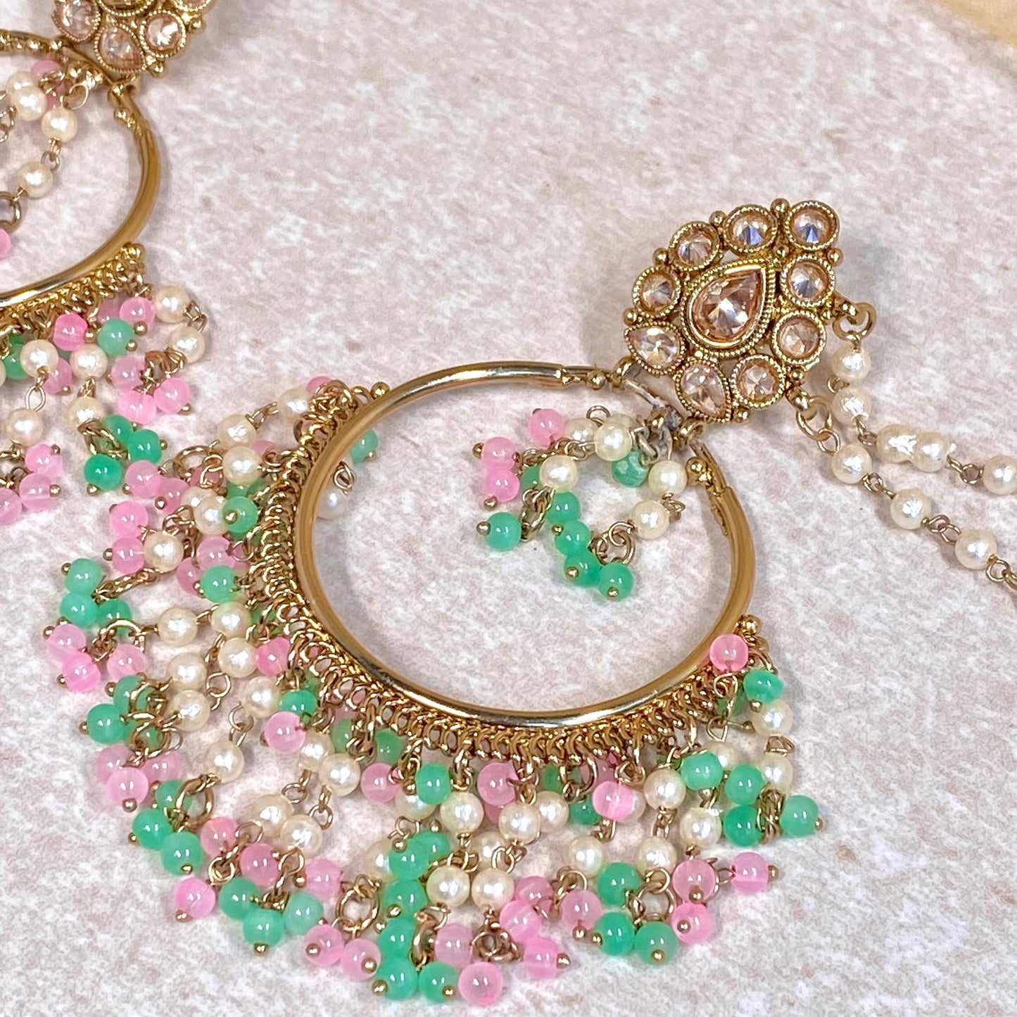 Pastel Hoop Indian Earrings with Chain! Pastel Earrings/Pastel Hoops/ Fashion Jewellery/ Gift for Women/Indian/Pakistani style/Chandbali