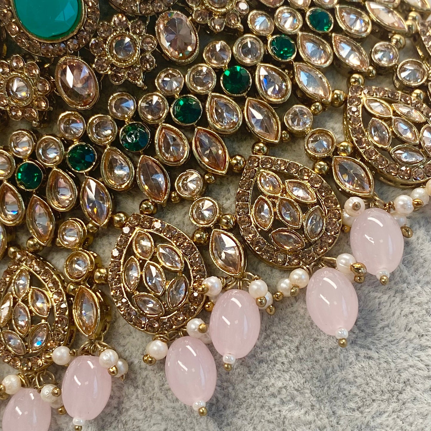 Antique Gold Green and Pink Double Necklace Only