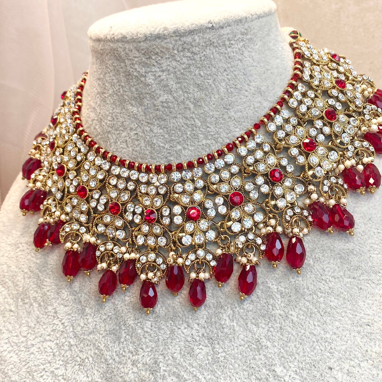 Maroon bridal necklace set/ Jhumki Earring Indian/ Pakistani Style