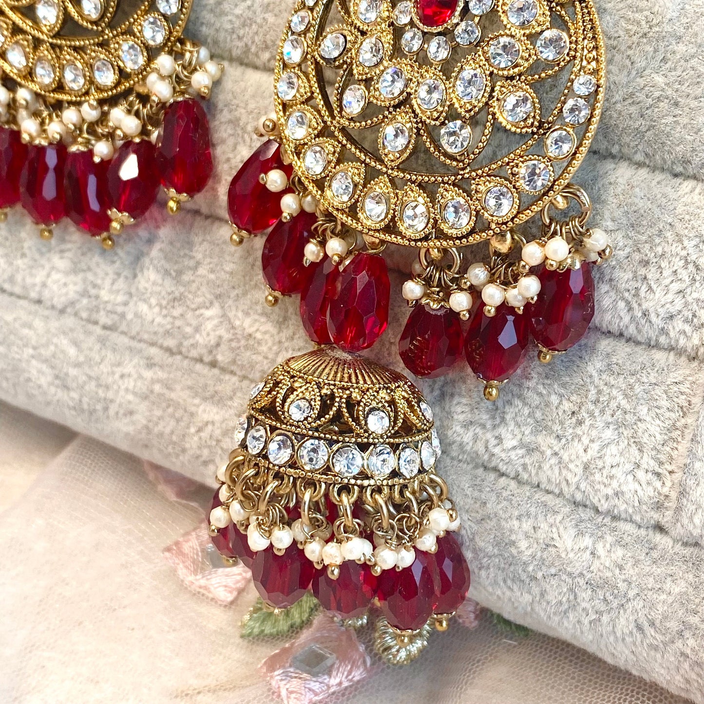 Maroon bridal necklace set/ Jhumki Earring Indian/ Pakistani Style