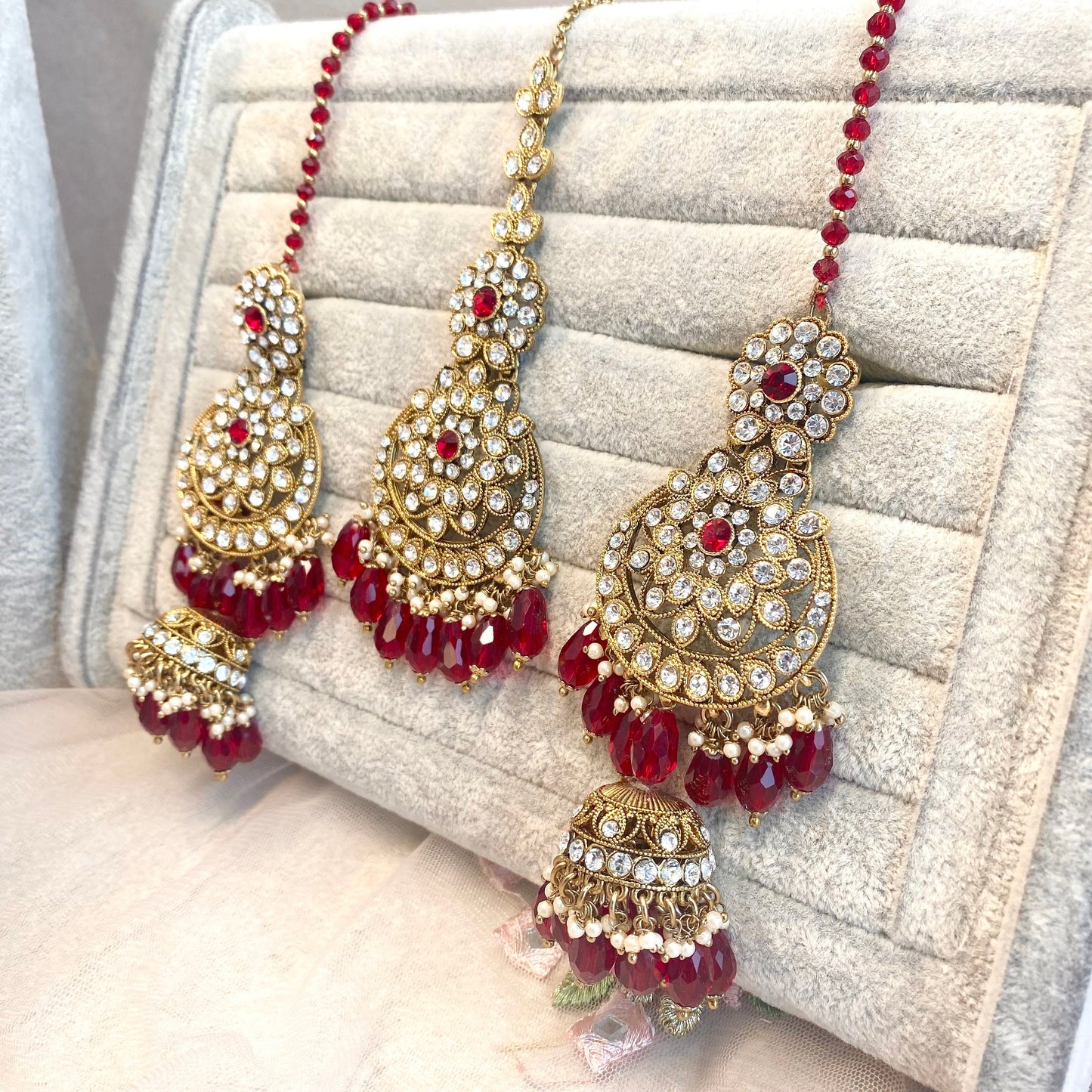Maroon bridal necklace set/ Jhumki Earring Indian/ Pakistani Style