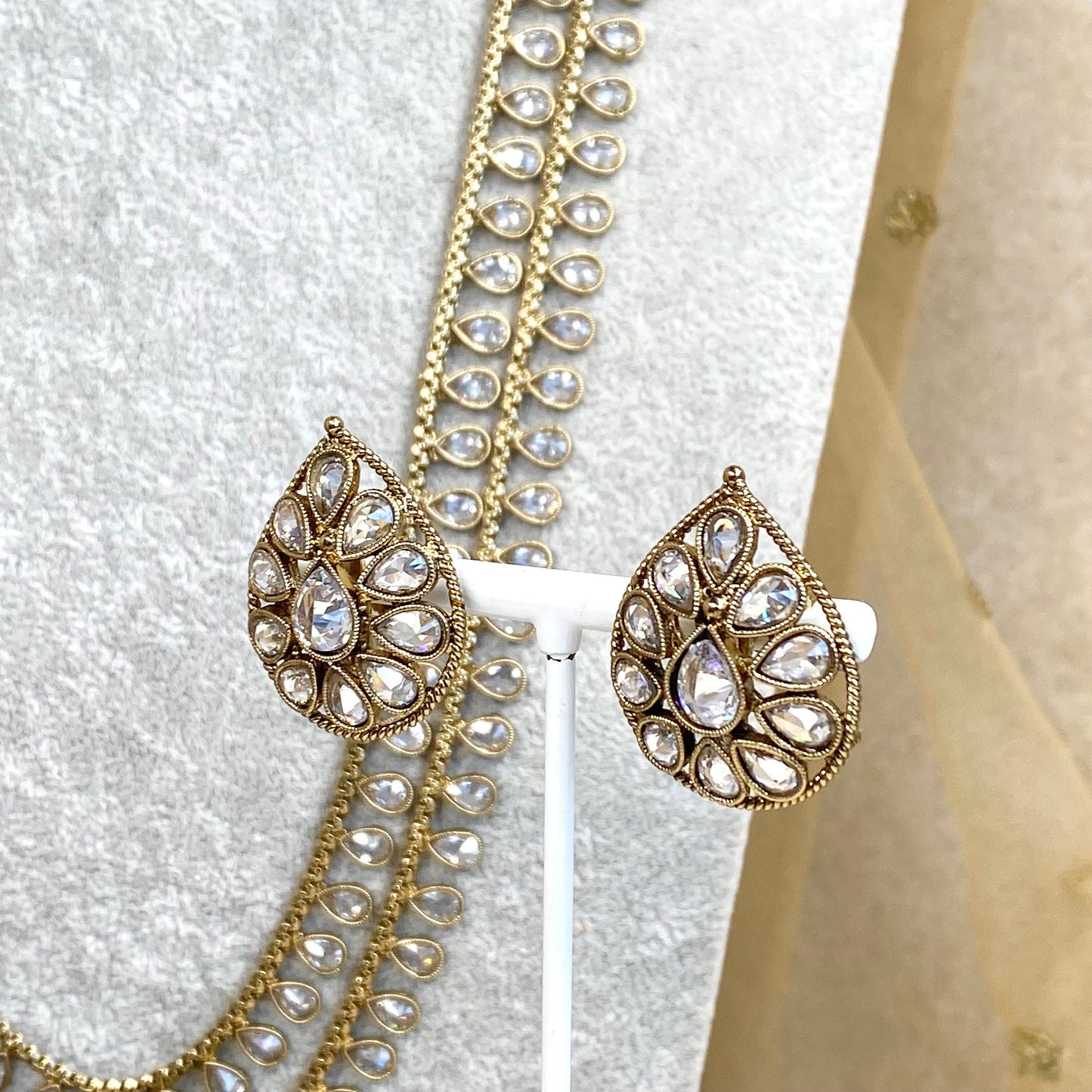 Long Necklace and Earring set- Clear