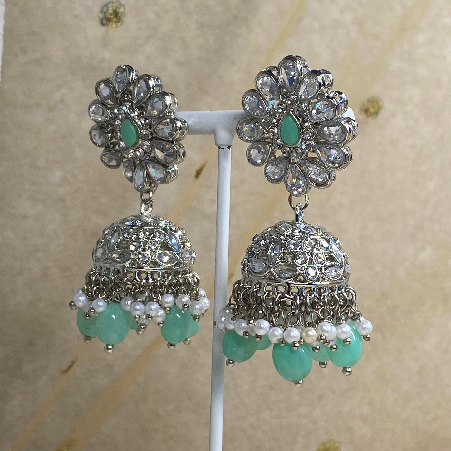 Silver and Mint Bridal Necklace Set Indian/ Pakistani Style/ Wedding/ Fashion Jewellery/ Necklace set