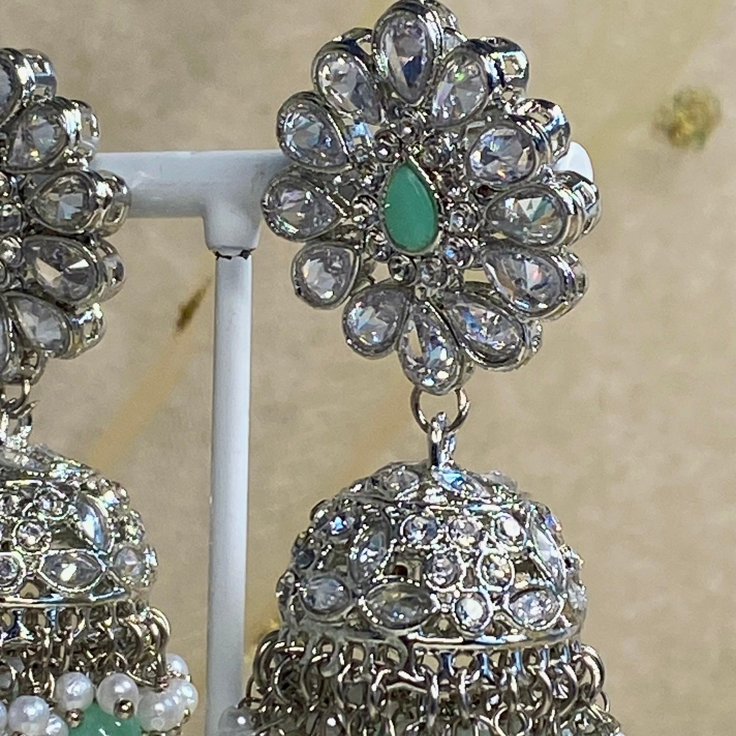 Silver and Mint Bridal Necklace Set Indian/ Pakistani Style/ Wedding/ Fashion Jewellery/ Necklace set