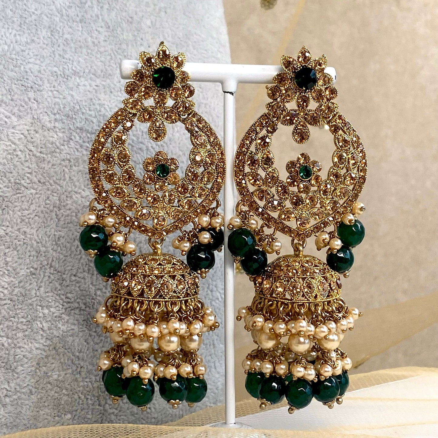 Large Green and Gold Bridal Necklace set Indian/ Pakistani Style/ Wedding/ Fashion Jewellery/ Necklace set