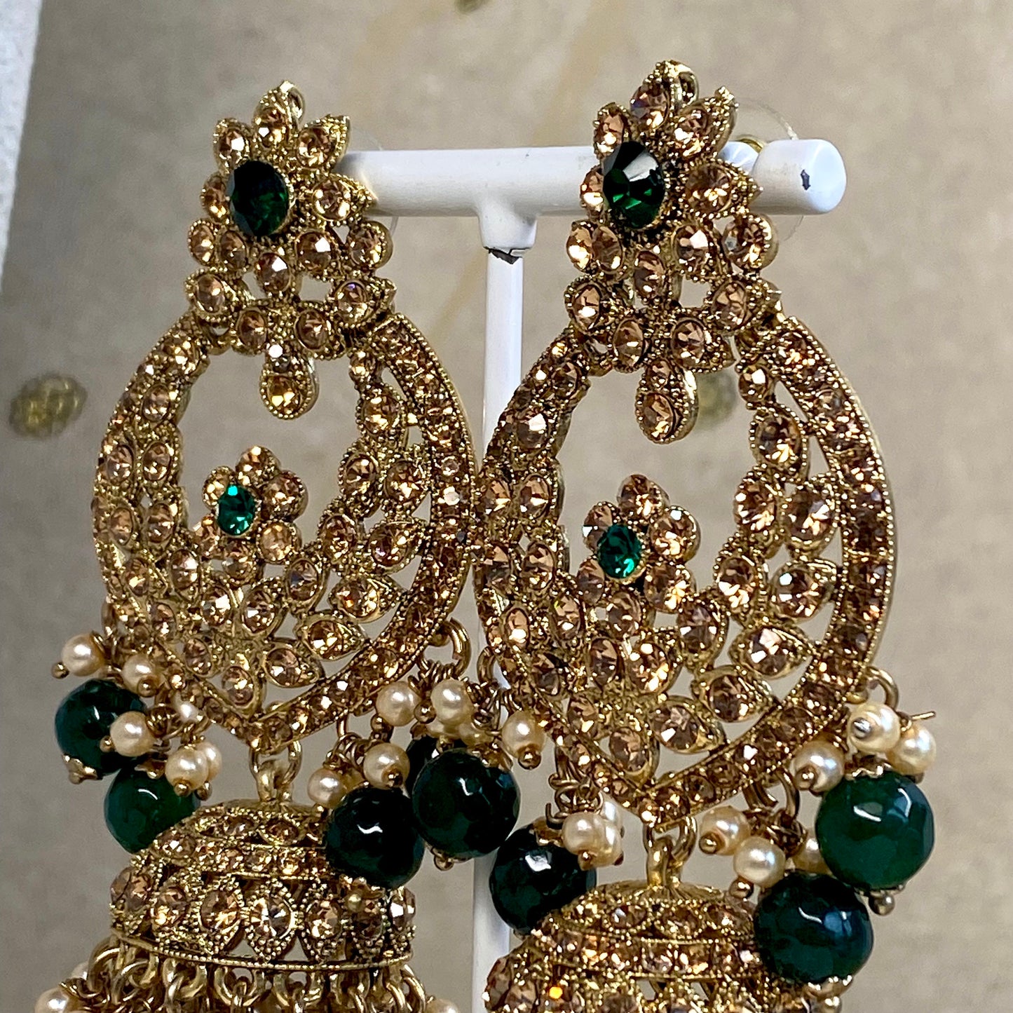 Large Green and Gold Bridal Necklace set Indian/ Pakistani Style/ Wedding/ Fashion Jewellery/ Necklace set