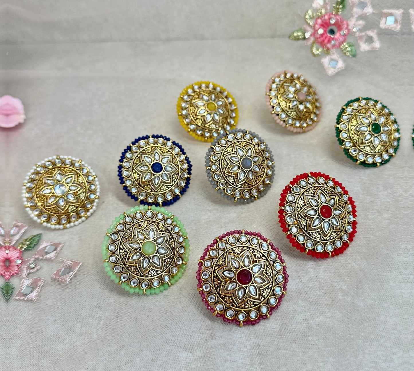 Medium Faux Kundan Ring - Green/ Fashion Jewellery/ Gift for Women/Indian/Pakistani style