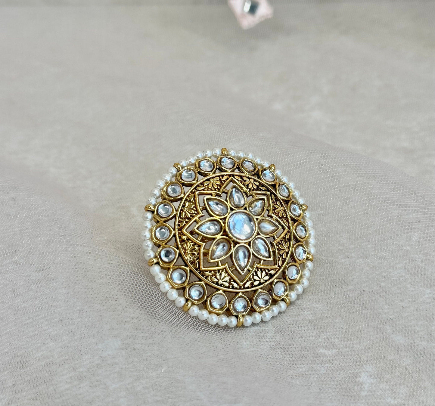 Medium Faux Kundan Ring - White/ Fashion Jewellery/ Gift for Women/Indian/Pakistani style