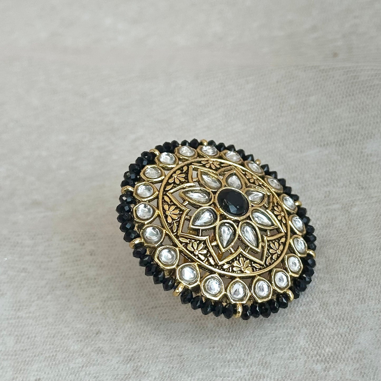 Medium Faux Kundan Ring - Black/ Fashion Jewellery/ Gift for Women/Indian/Pakistani style