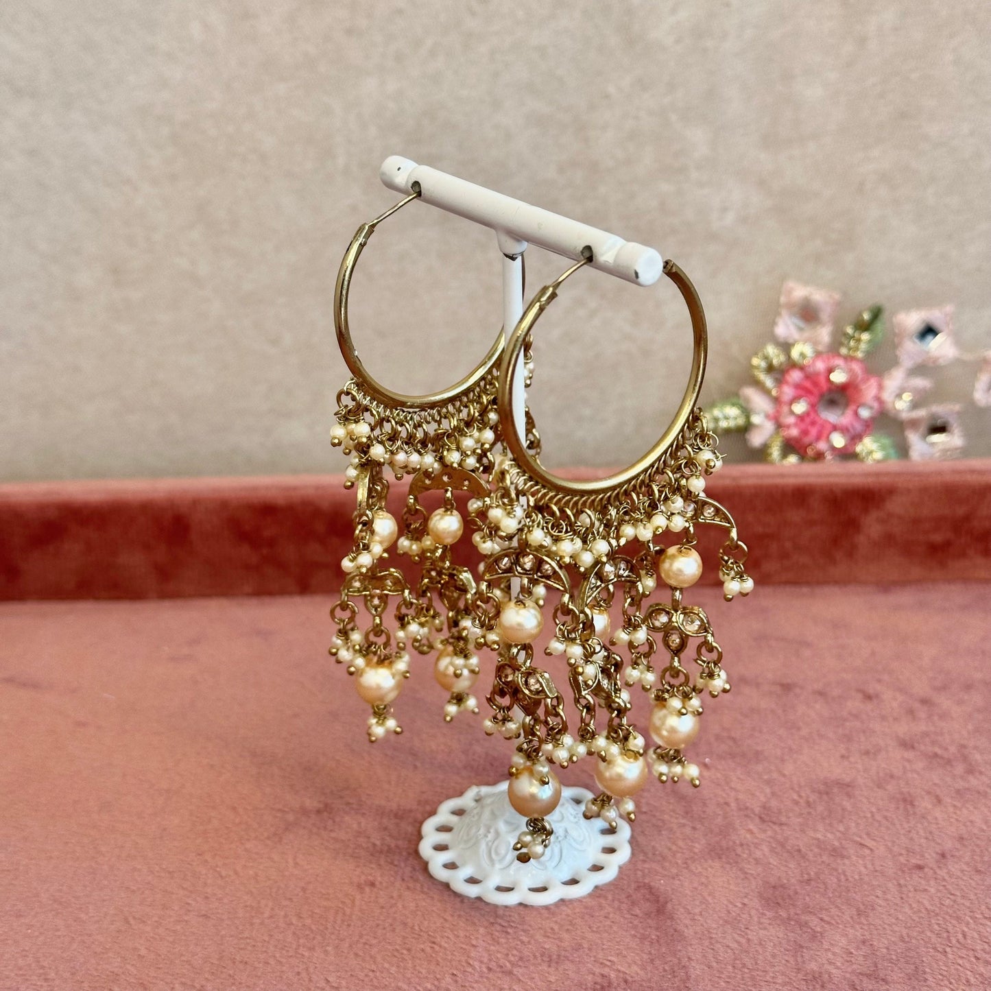 Golden Hoop Earrings - Champagne/ Indian Style Earring