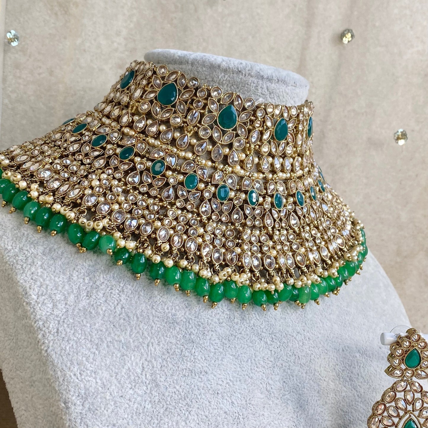 Green Bridal Necklace set Indian/ Pakistani Style/ Wedding/ Fashion Jewellery/ Necklace set