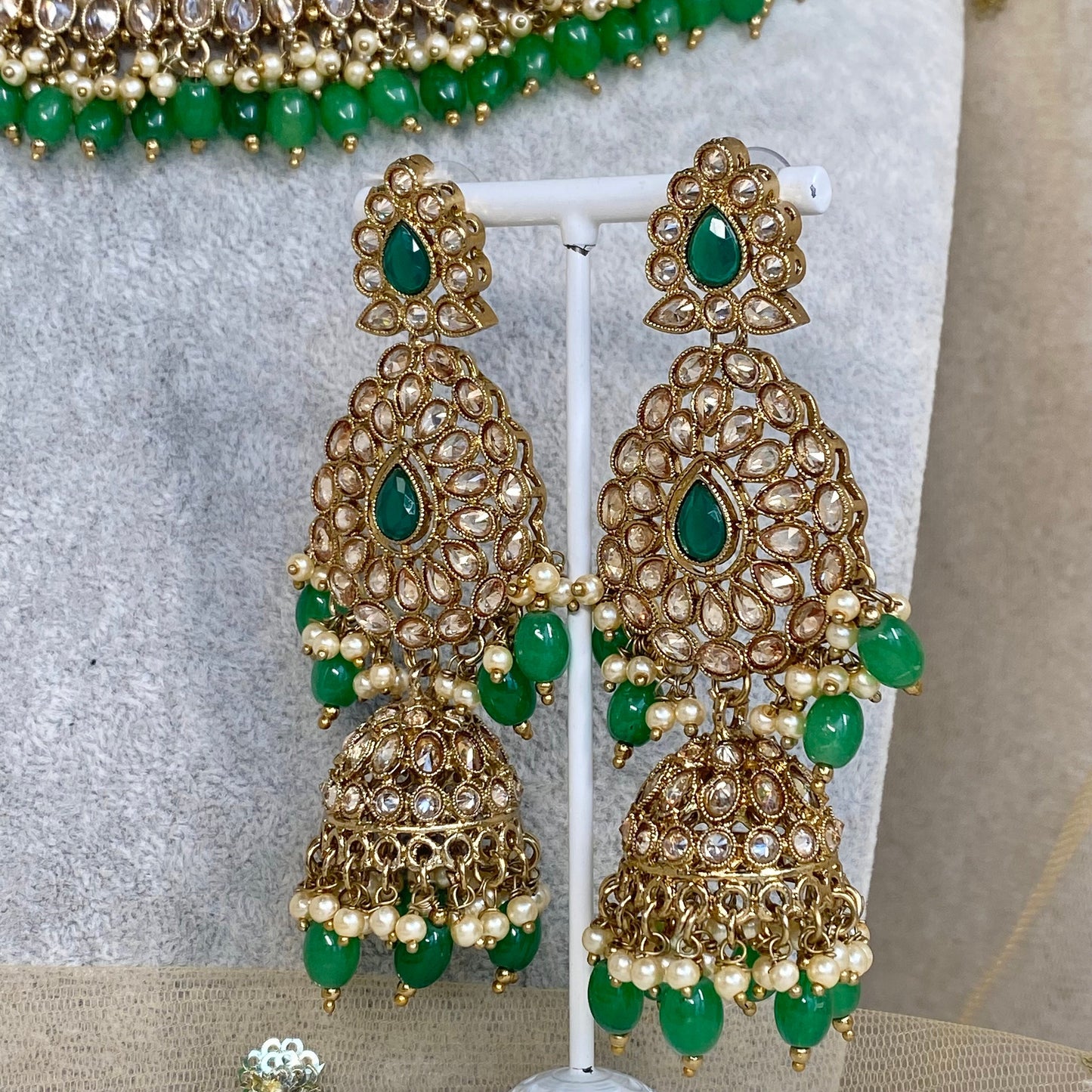 Green Bridal Necklace set Indian/ Pakistani Style/ Wedding/ Fashion Jewellery/ Necklace set