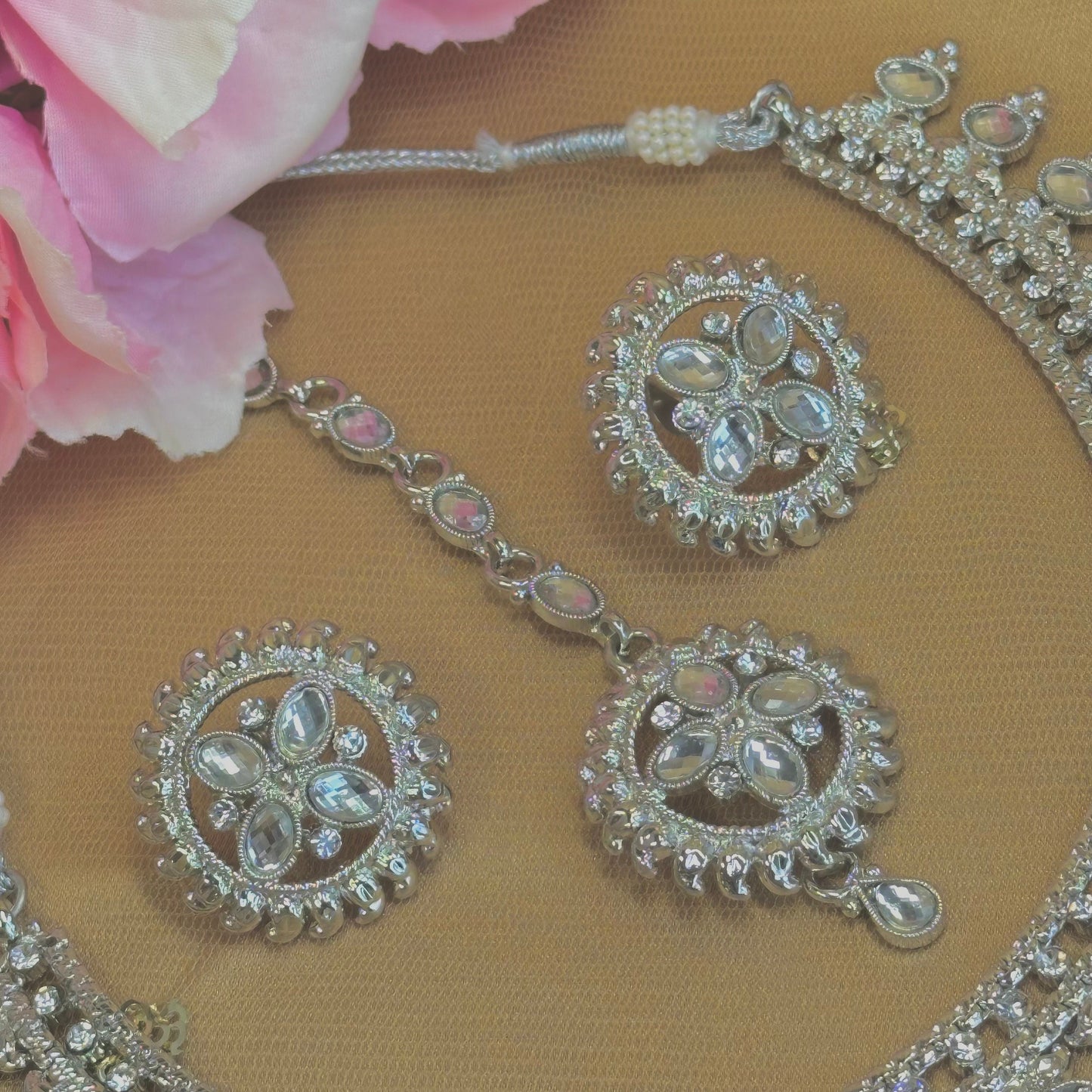 Silver Necklace Set Earring/ Tikka/ Tikli/ Indian/ Pakistani/Fashion Jewellery/ Gift for Women