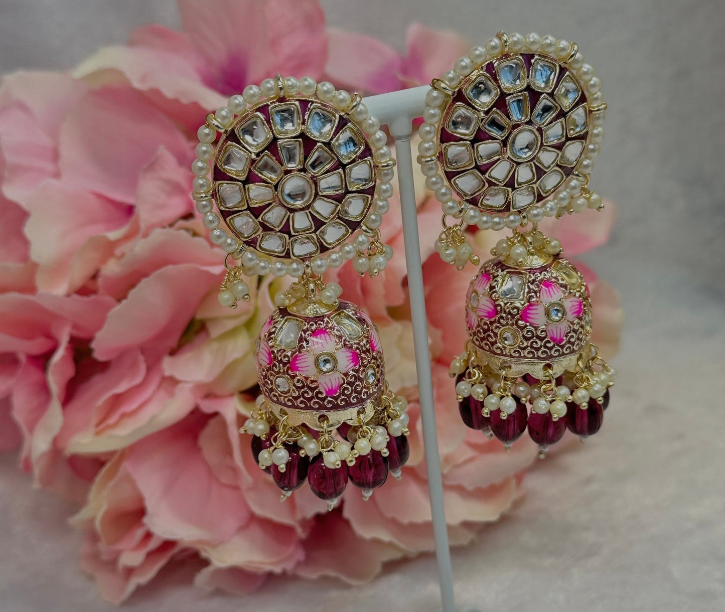 Faux Kundan Jhumka Earrings - Purple/ Indian Style Earring