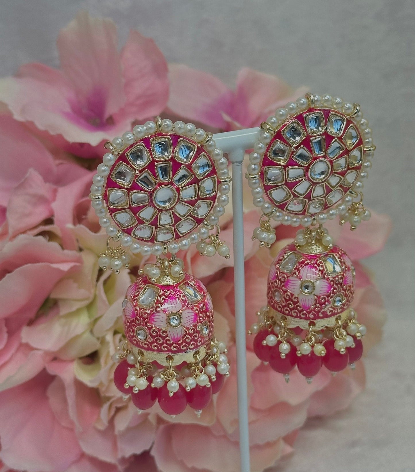 Faux Kundan Jhumka Earrings - Ruby/ Indian Style Earring